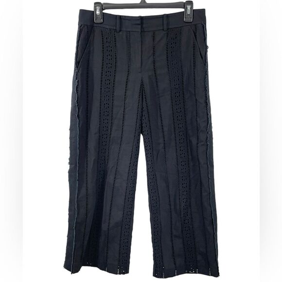 Veronica Beard Leta Eyelet Gaucho Cropped Pants in Black Size 6 - Picture 3 of 10